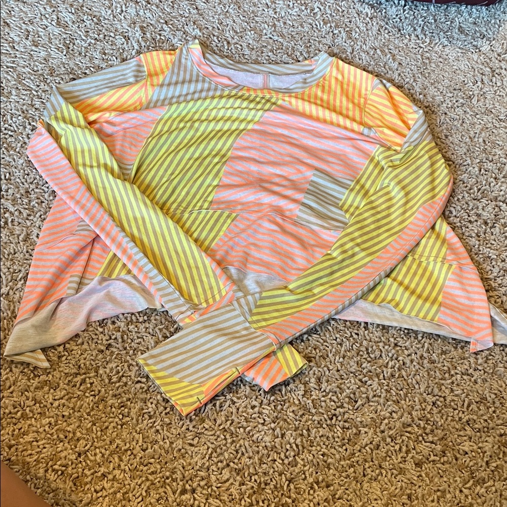FP Movement by Free People Neon Yellow Pink Striped Long Sleeve Top